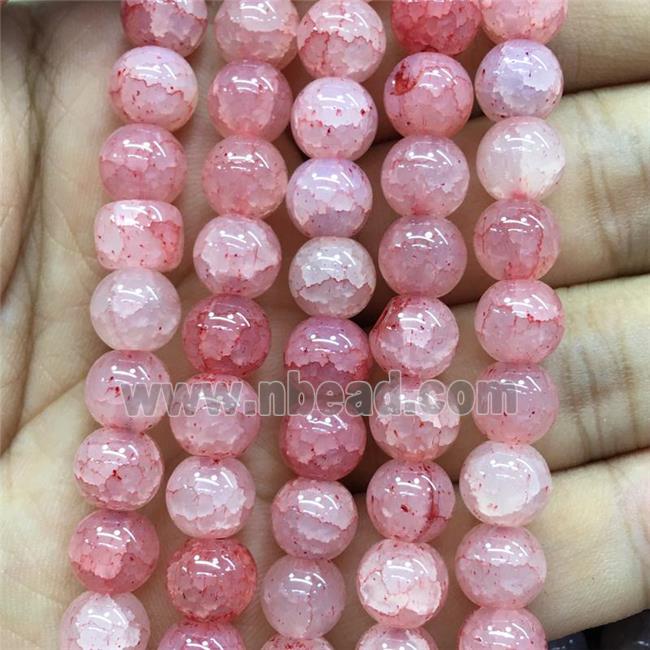 pink Crackle Glass round Beads