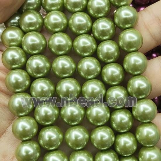 olive Pearlized Glass Beads, round