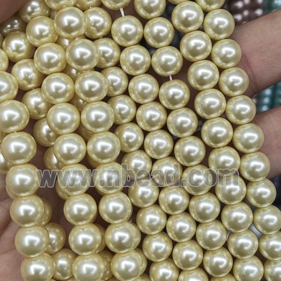 round Pearlized Glass Beads, creamYellow