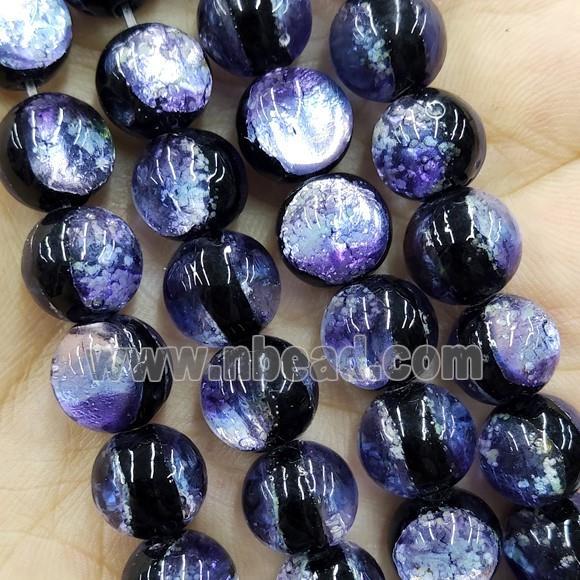 Purple Foil Glass Beads Round Smooth