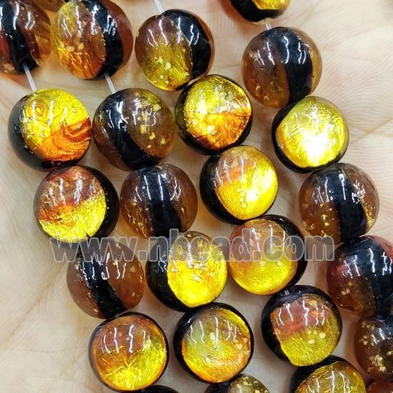 Golden Foil Lampwork Glass Beads Round Smooth