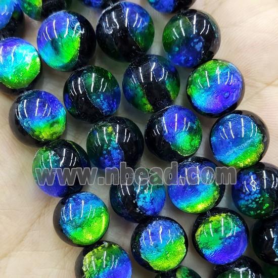 BlueGreen Foil Lampwork Glass Beads Round Smooth
