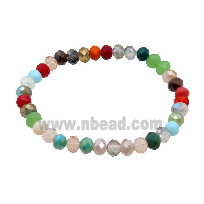 Crystal Glass Bracelet Stretchy Multicolor Faceted Rondelle