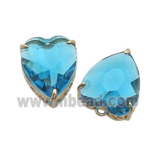Copper Heart Pendant Pave Blue Crystal Glass Gold Plated