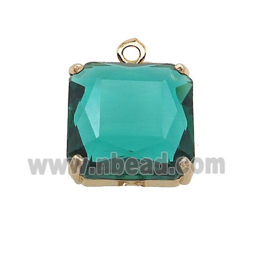 Copper Square Pendant Pave Green Crystal Glass Gold Plated