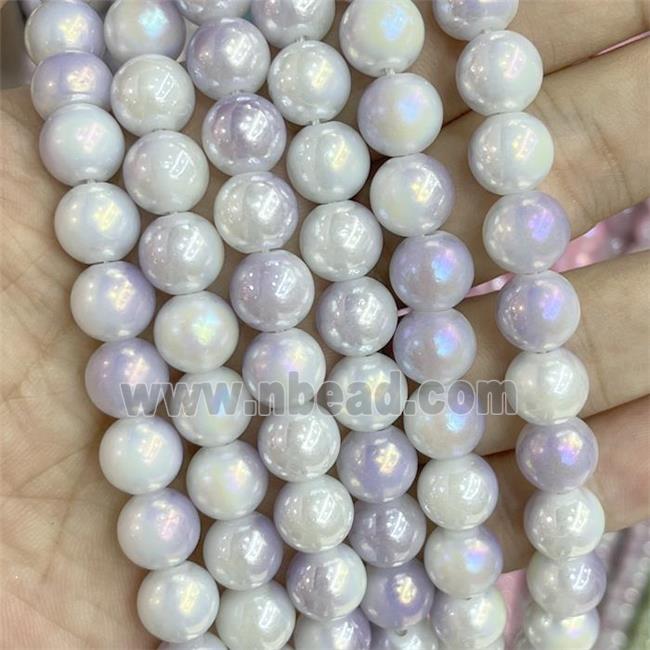 Jadeite Glass Beads Smooth Round Electroplated