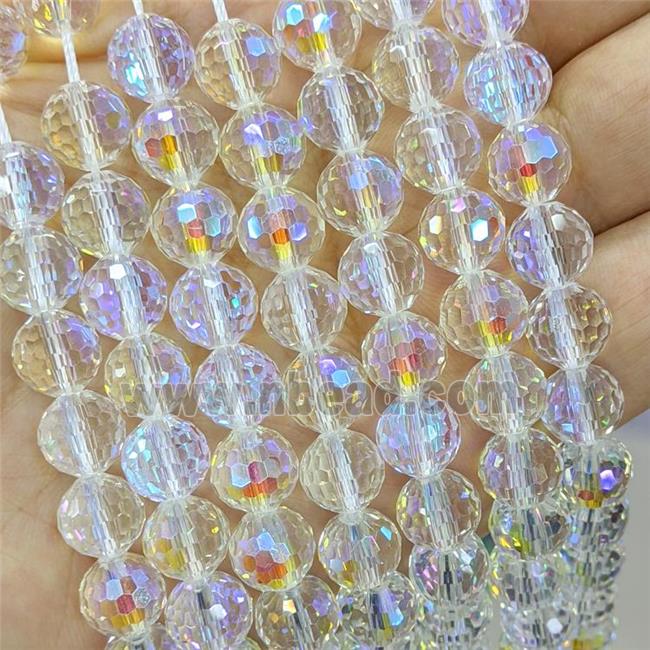 Chinese Crystal Glass Beads Clear Electroplated Faceted Round