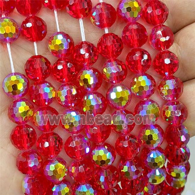 Chinese Crystal Glass Beads Red Electroplated Faceted Round