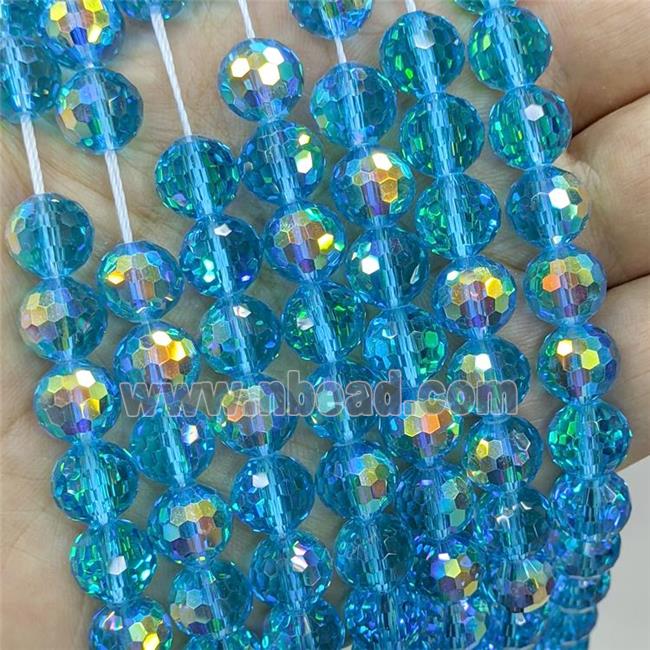 Aqua Chinese Crystal Glass Beads Electroplated Faceted Round