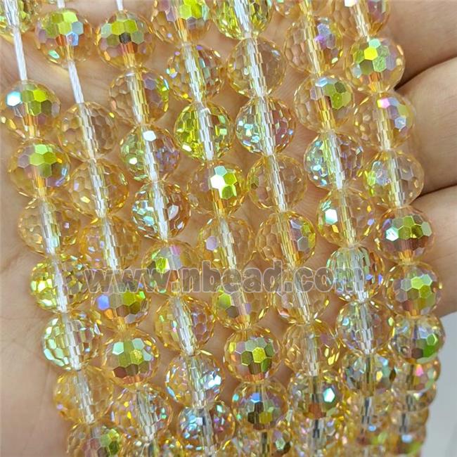 Golden Champagne Chinese Crystal Glass Beads Electroplated Faceted Round