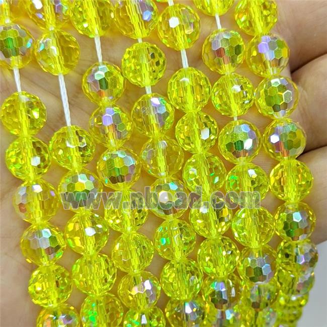 Yellow Chinese Crystal Glass Beads Electroplated Faceted Round