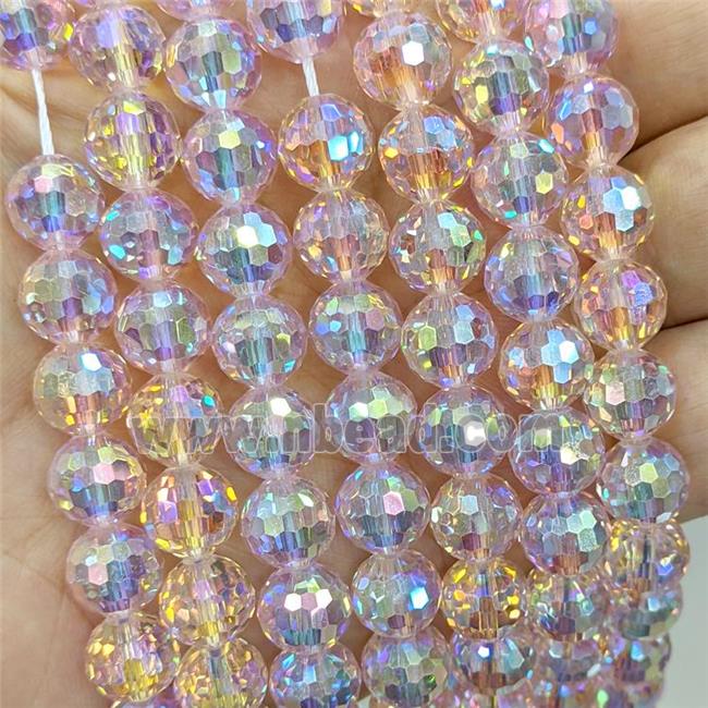 Pink Chinese Crystal Glass Beads Electroplated Faceted Round