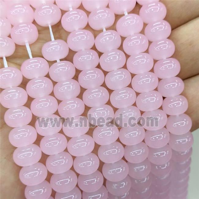 Jadeite Glass Beads Pink Dye Smooth Rondelle