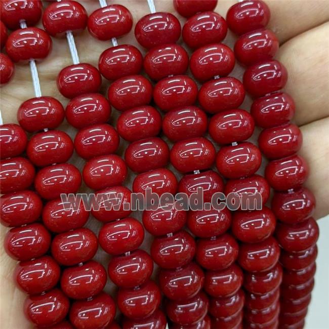 Jadeite Glass Beads Red Dye Smooth Rondelle