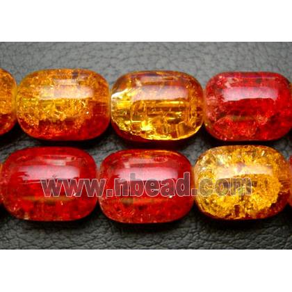 Crackle Glass Beads, barrel, red