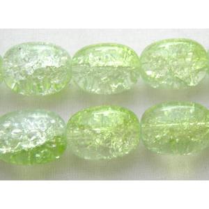 Crackle Glass Beads, barrel, green
