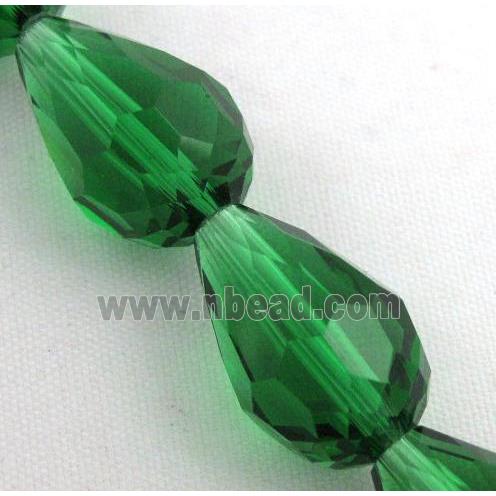 chinese crystal glass bead, faceted teardrop, green