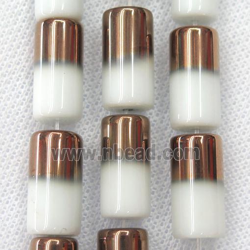 white Jadeite Glass tube beads, electroplated