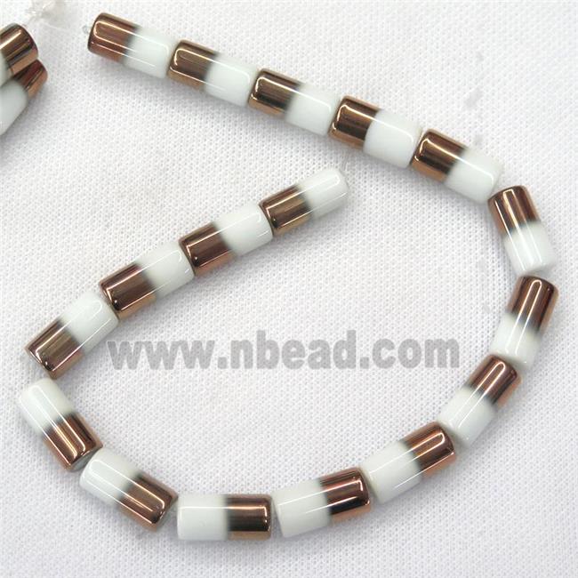 white Jadeite Glass tube beads, electroplated
