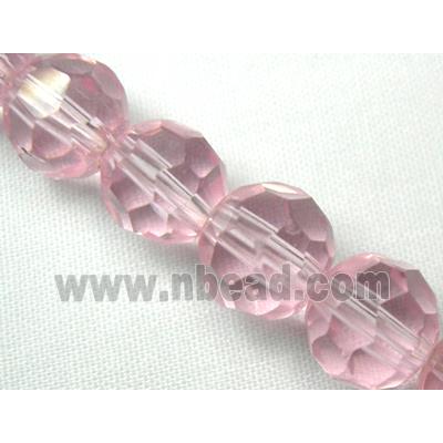 hand-cutting Chinese Crystal Glass Beads, faceted round, pink