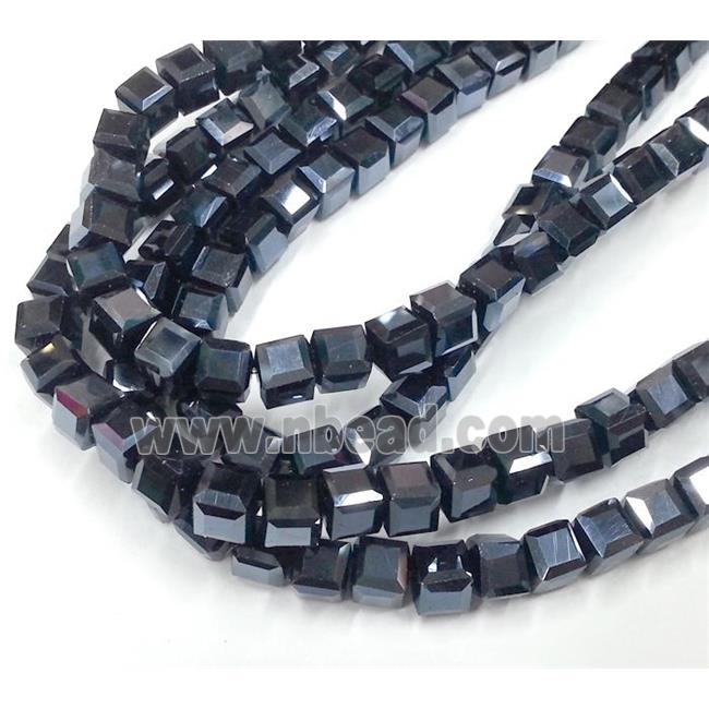 Chinese crystal glass bead, faceted cube, black