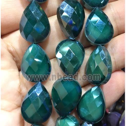 green chinese crystal glass bead, faceted teardrop