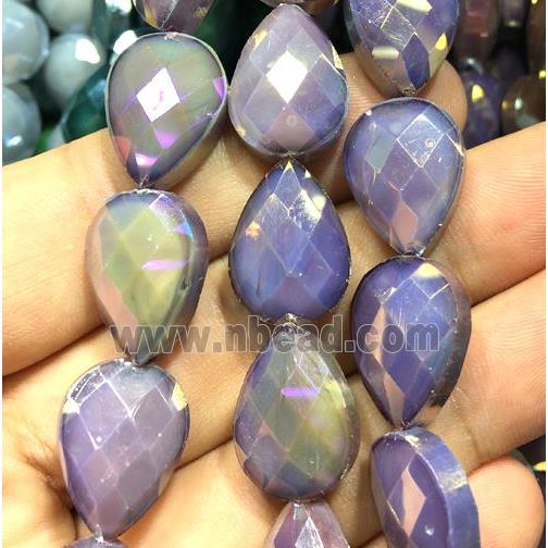 purple chinese crystal glass bead, faceted teardrop