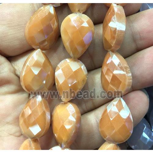 peach chinese crystal glass bead, faceted teardrop