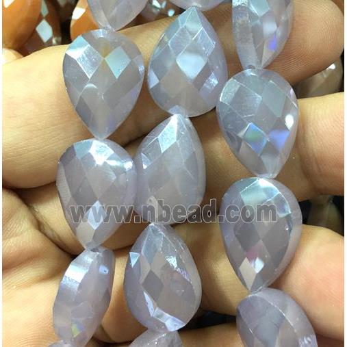 chinese crystal glass bead, faceted teardrop, gray