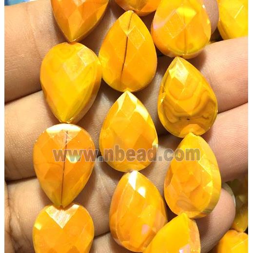 orange chinese crystal glass bead, faceted teardrop