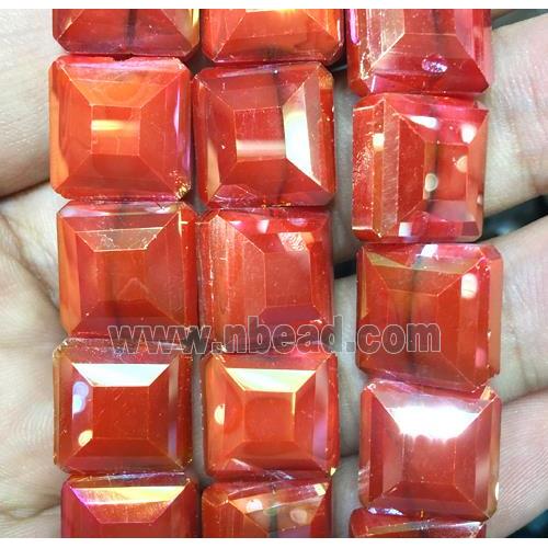 red chinese crystal glass bead, faceted square