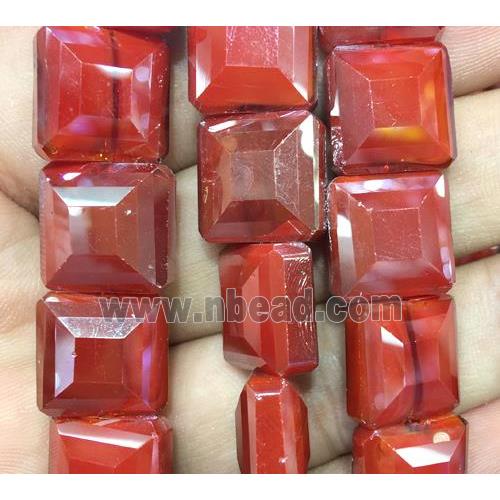 chinese crystal glass bead, faceted square, red
