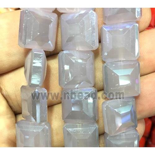 gray chinese crystal glass bead, faceted square