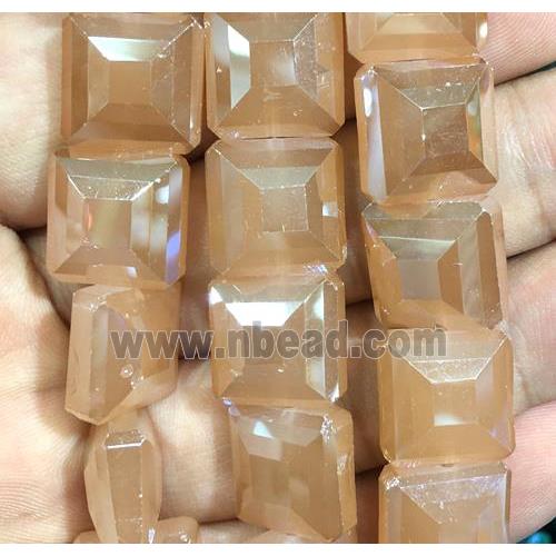 champagne chinese crystal glass bead, faceted square
