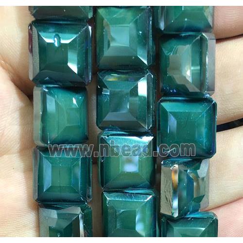 chinese crystal glass bead, faceted square, green