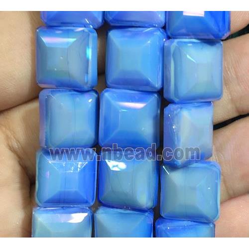 blue chinese crystal glass bead, faceted square