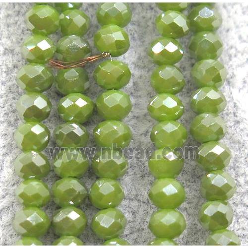 olive chinese crystal glass beads, faceted rondelle, AB-color electroplated