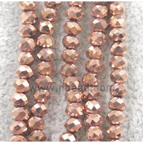 chinese crystal glass beads, faceted rondelle, rose gold