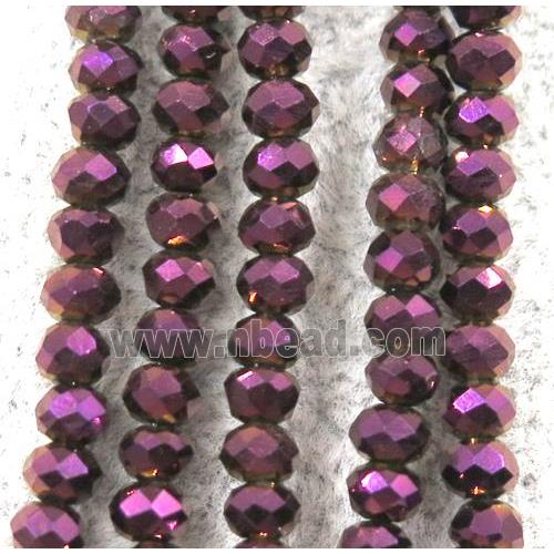 chinese crystal glass beads, faceted rondelle, purple electroplated
