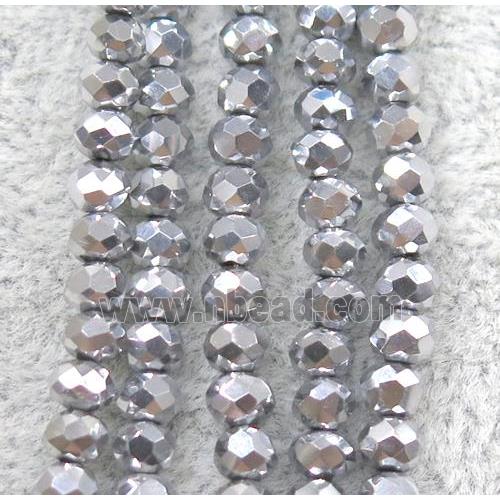 chinese crystal glass beads, faceted rondelle, silver plated