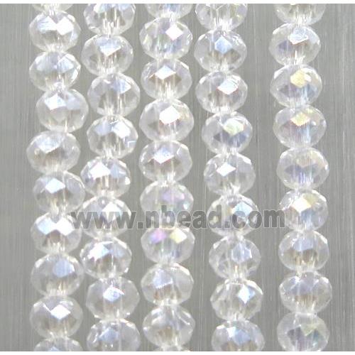 clear chinese crystal glass beads, faceted rondelle, AB-color electroplated
