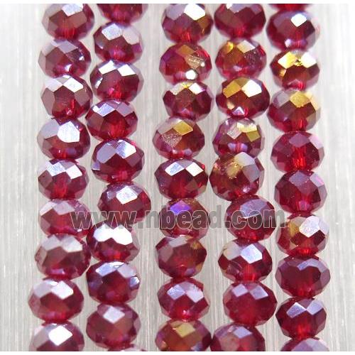 red chinese crystal glass beads, faceted rondelle, AB-color electroplated