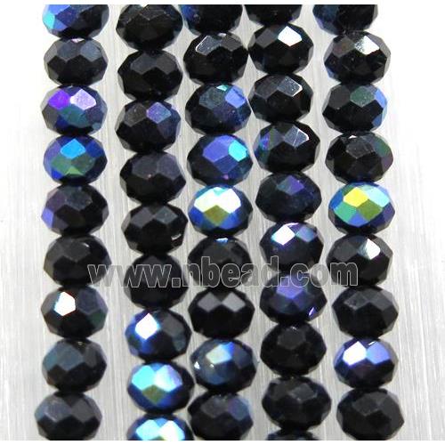 black chinese crystal glass bead, faceted rondelle, half rainbow electroplated