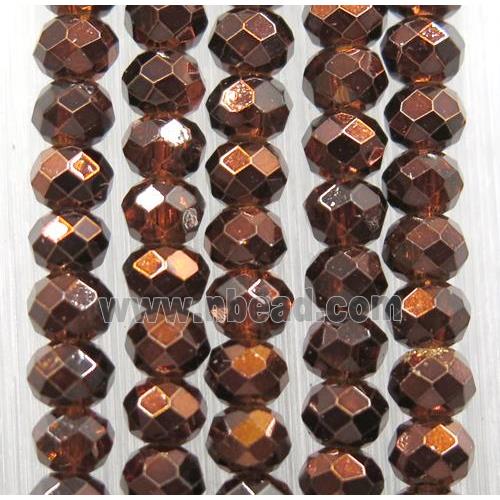 chinese crystal glass bead, faceted rondelle, half coffee electroplated