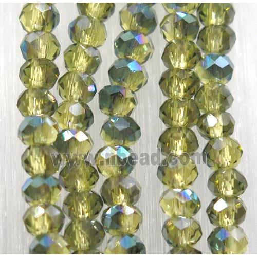 chinese crystal glass bead, faceted rondelle, half green electroplated