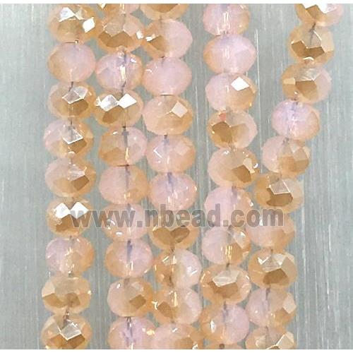 pink chinese Jadeite Glass beads, faceted rondelle, half champagne electroplated