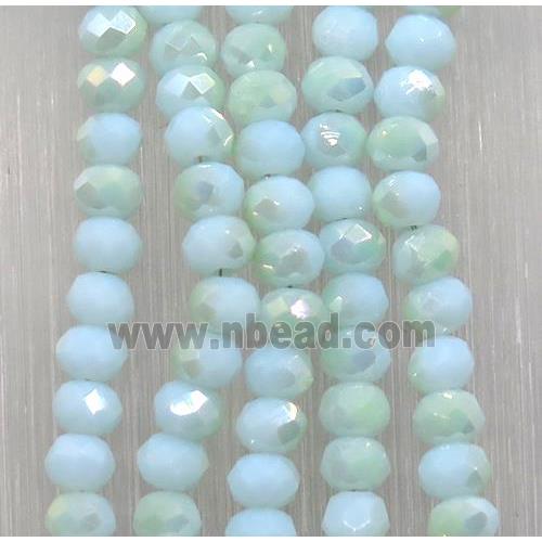 blue chinese Jadeite Glass beads, faceted rondelle, half green electroplated