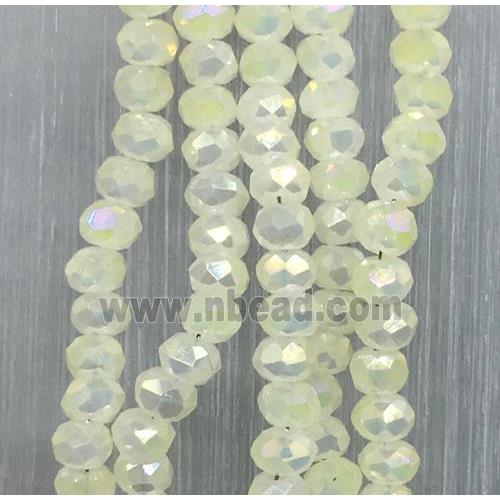 yellow chinese Jadeite Glass beads, faceted rondelle, AB-color electroplated