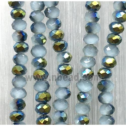 chinese Jadeite Glass beads, faceted rondelle, hlaf green electroplated