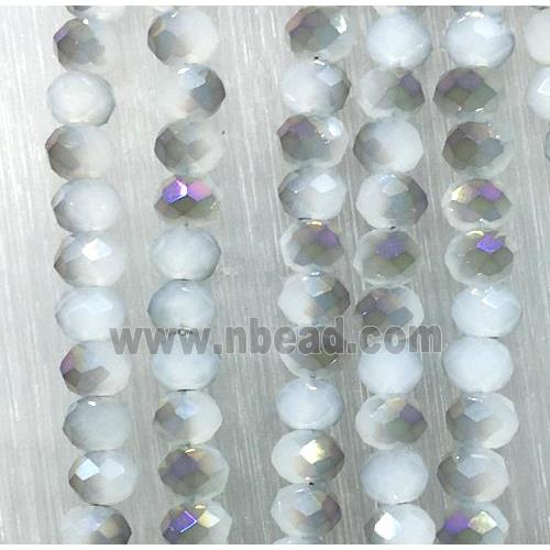 chinese Jadeite Glass beads, faceted rondelle, half rainbow electroplated
